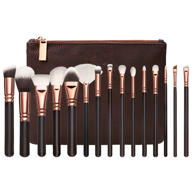 15-Piece Rose Gold Makeup Brush Set with Bag - Lumina