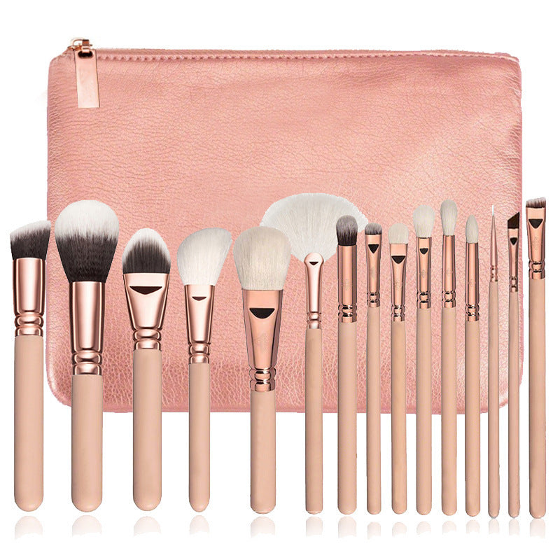 15-Piece Rose Gold Makeup Brush Set with Bag - Lumina