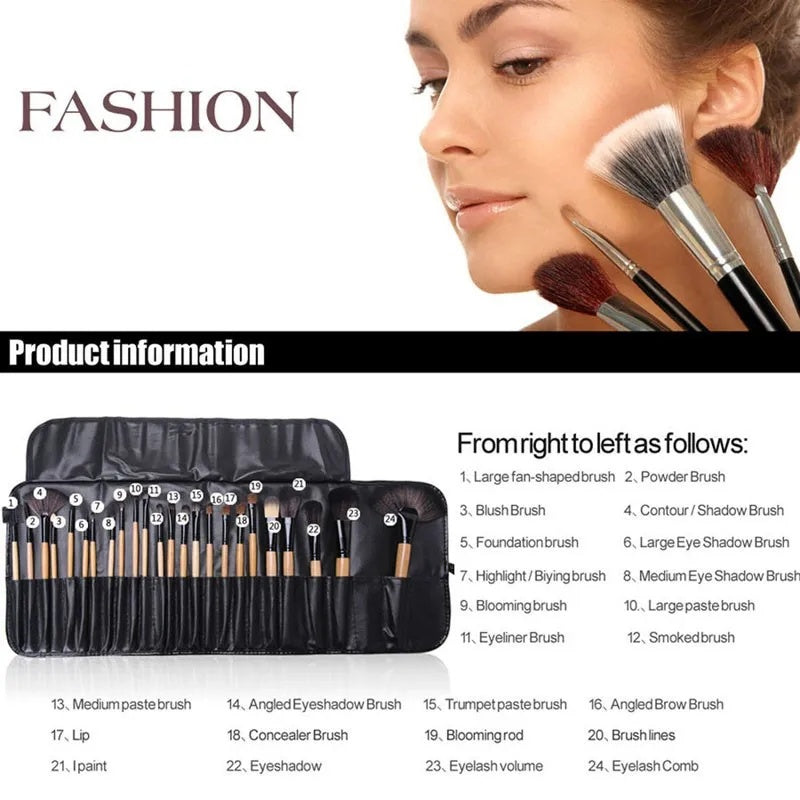 24-Piece Professional Makeup Brush Set with Gift Bag - Lumina